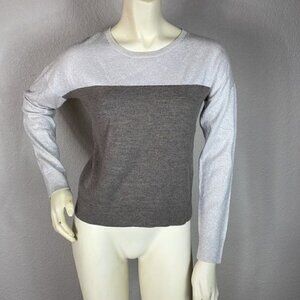 Banana Republic Factory Merino Wool Color Block Metallic Silver Gray Sweater